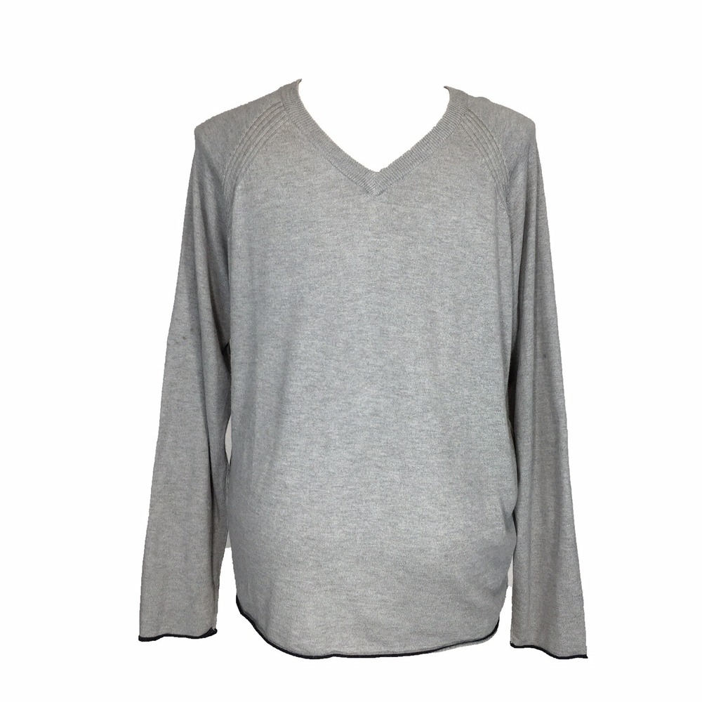 Mills Supply Sweater XL Gray V Neck Long Sl Lightweight Wool Cashmere Pullover
